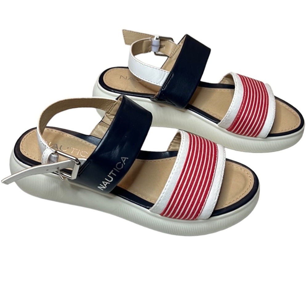 Nautica Women Blue White Red Stripes Acaria Platform Sandals Size 5.5